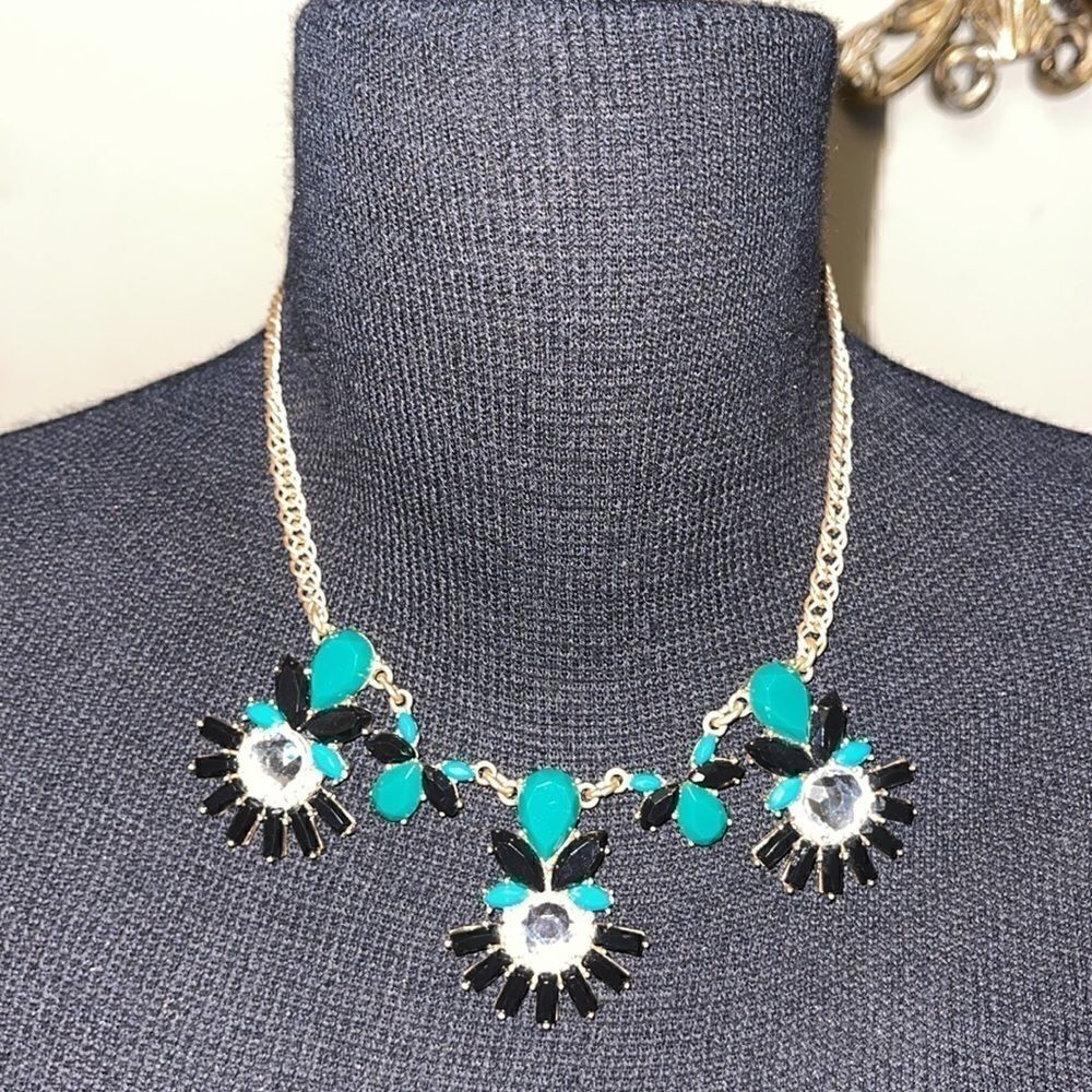 J crew bib black green necklace